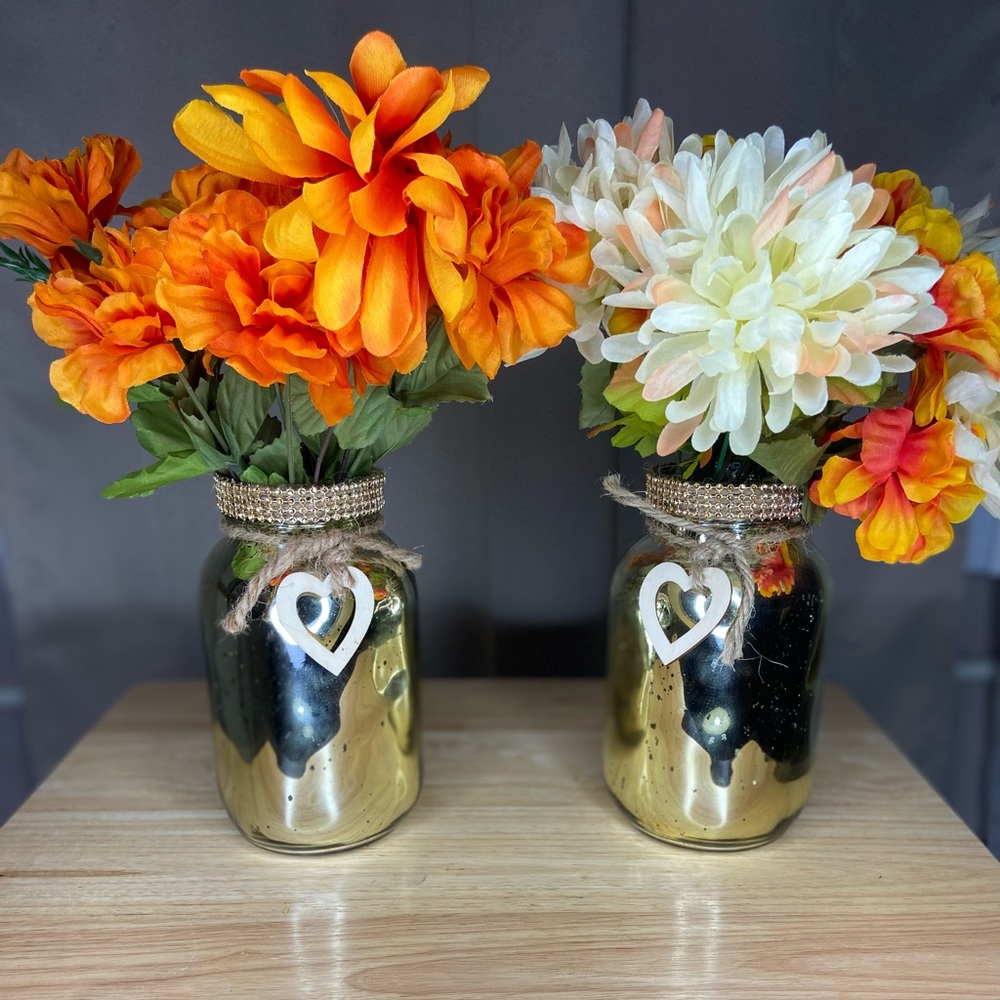 Gold Glass Jar Vases.